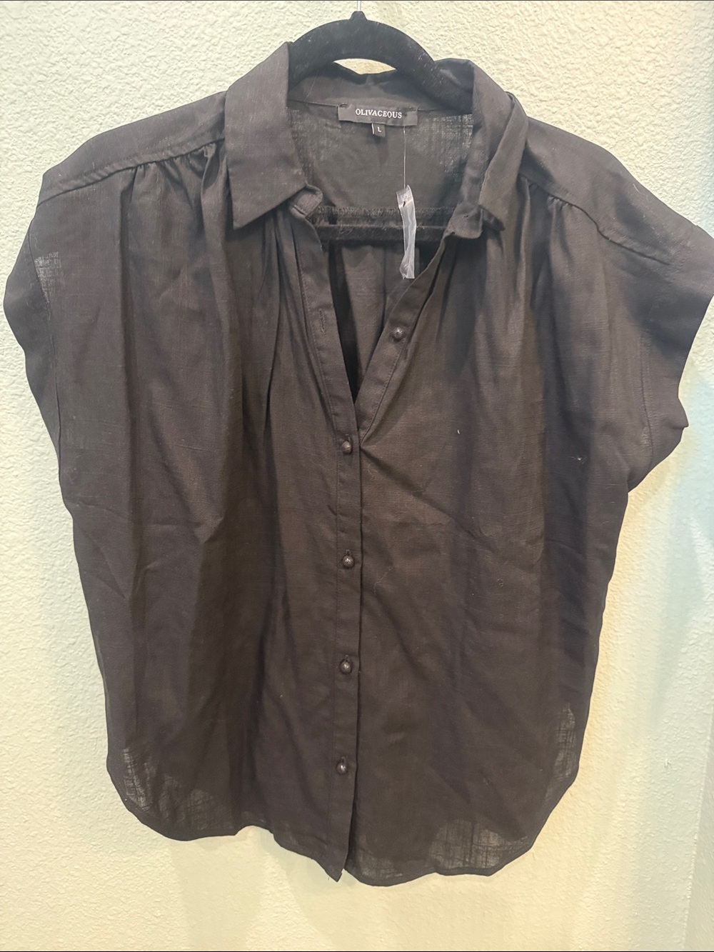 Olivaceous Black Short-Sleeve Button Down Blouse Large NEW